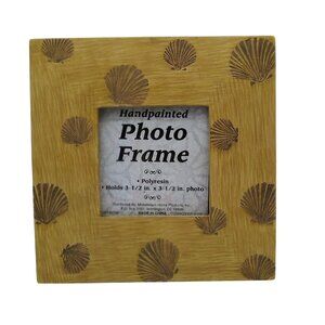 Seashell Photo Frame Hand Painted 3.5x3.5 Polyresin Coastal Beach Decor Ocean